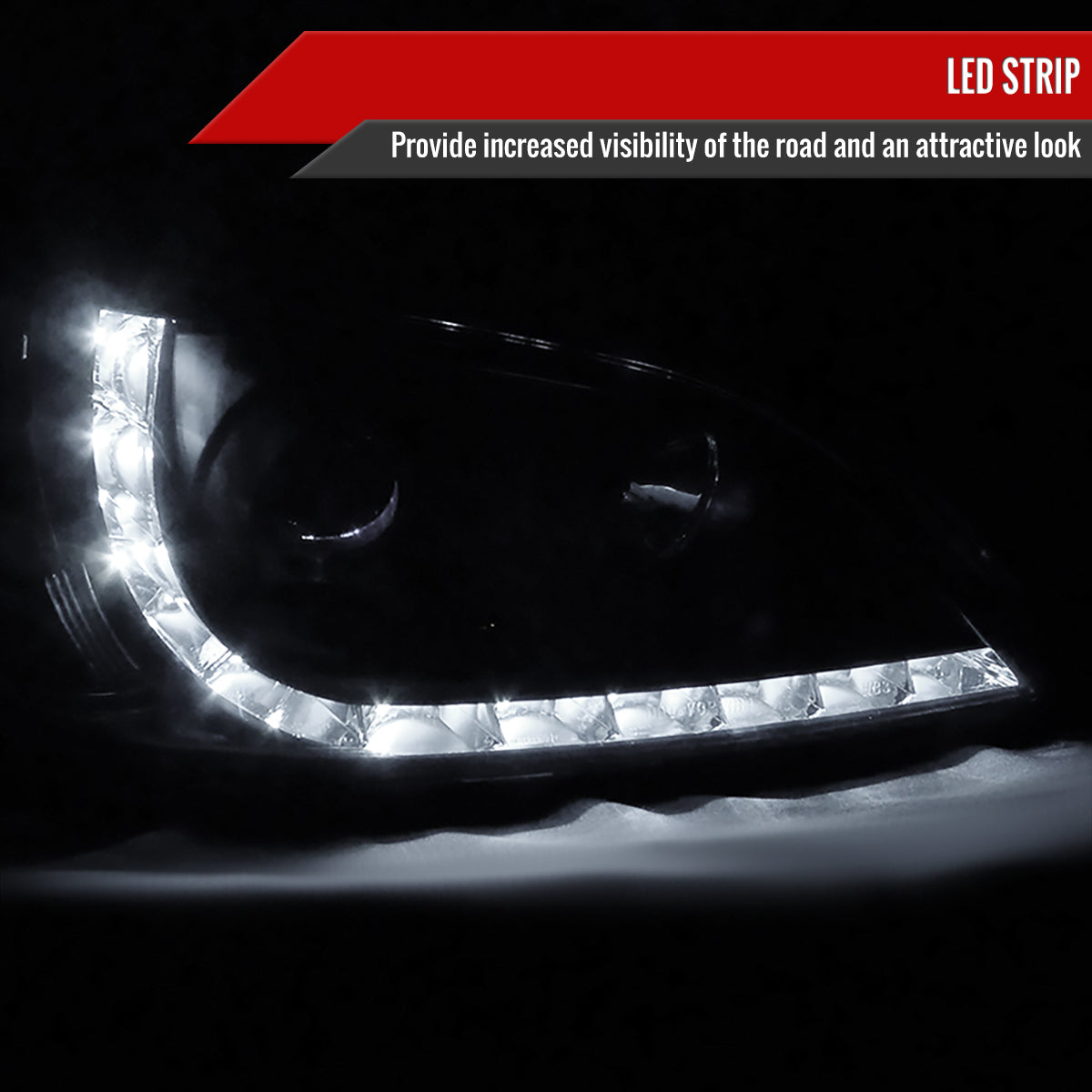 2004-2005 Honda Civic Projector Headlights w/ LED Light Strip - Matte Black/Clear Lens