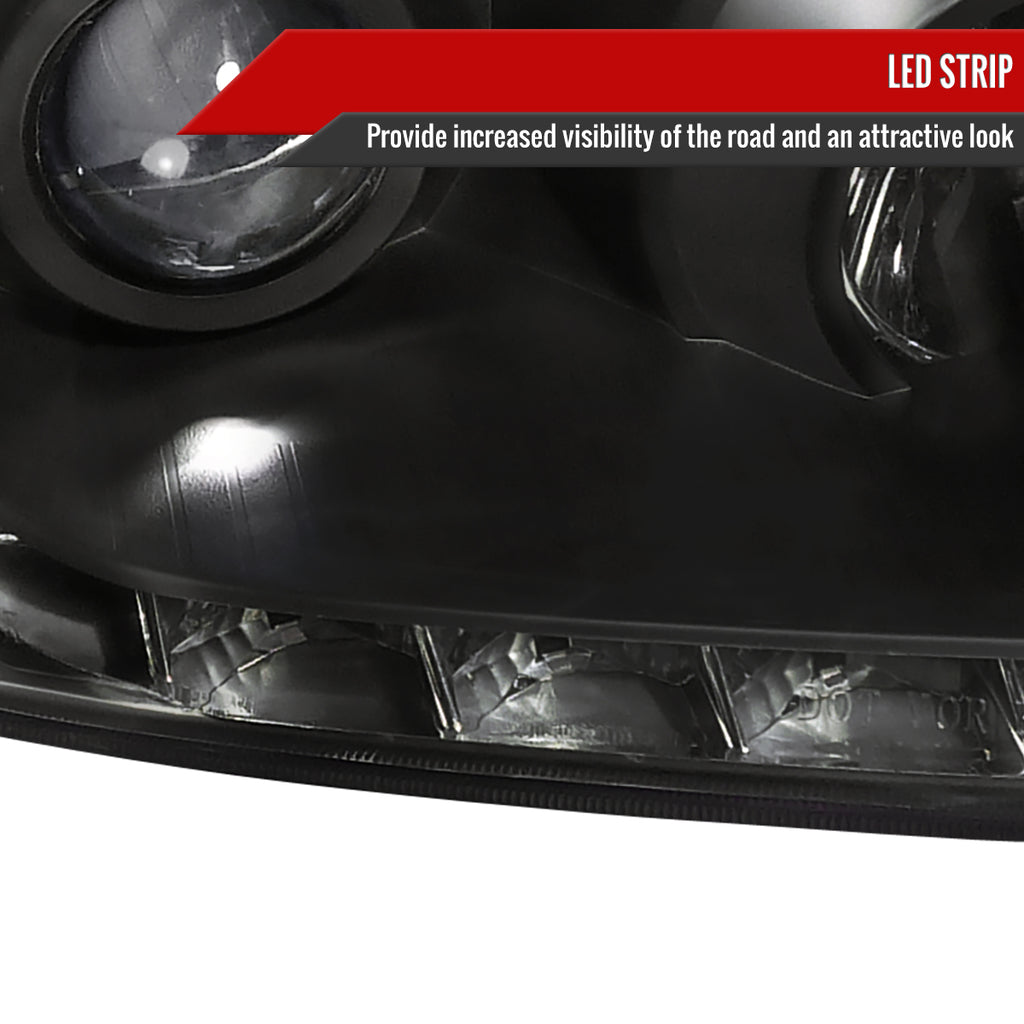 2004-2005 Honda Civic Projector Headlights w/ LED Light Strip - Matte Black/Clear Lens