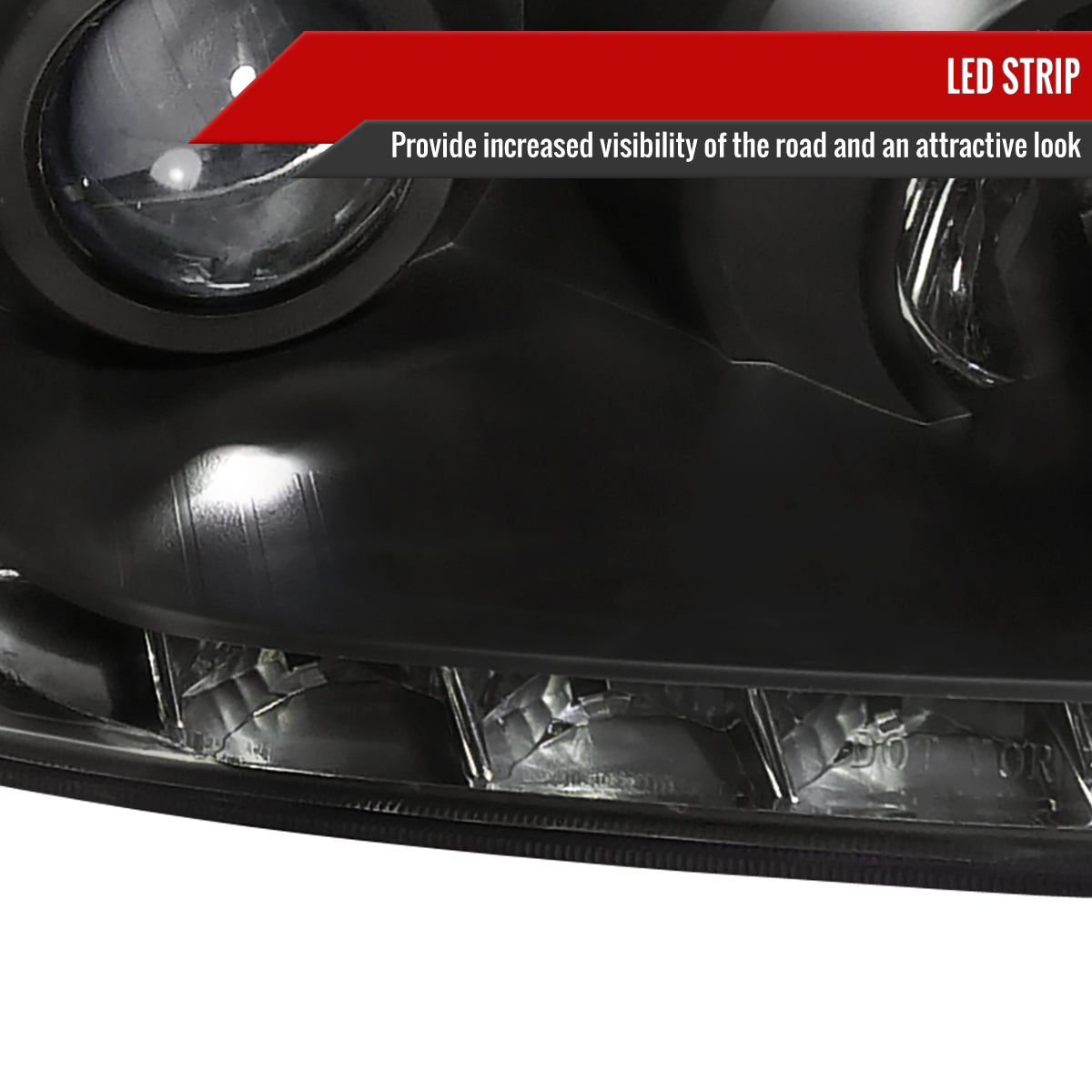 2004-2005 Honda Civic Projector Headlights w/ LED Light Strip - Matte Black/Clear Lens