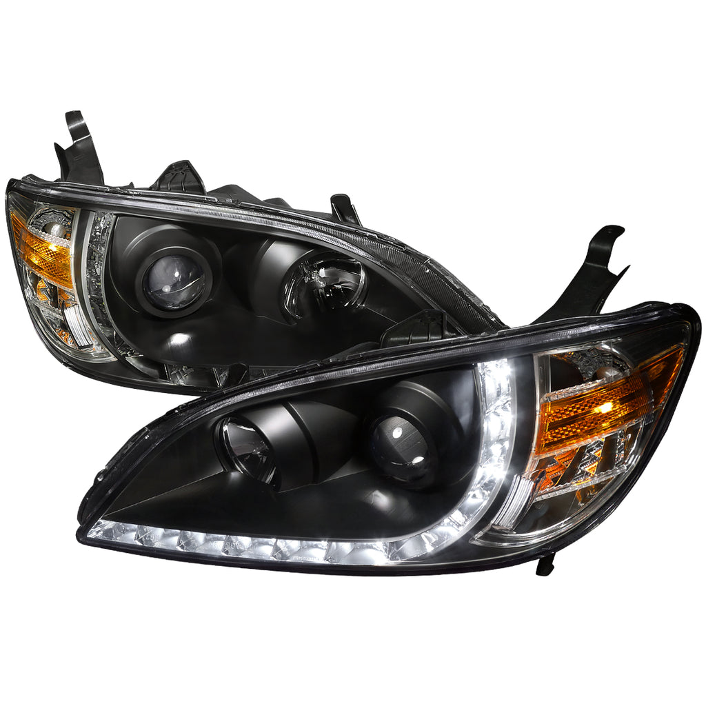 2004-2005 Honda Civic Projector Headlights w/ LED Light Strip - Matte Black/Clear Lens