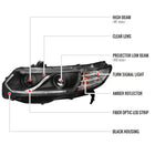 2006-2011 Honda Civic Coupe Projector Headlights w/ LED Light Strips - Matte Black/Clear Lens