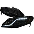 2006-2011 Honda Civic Sedan Projector Headlights w/ LED Light Strip - Chrome/Smoke Lens