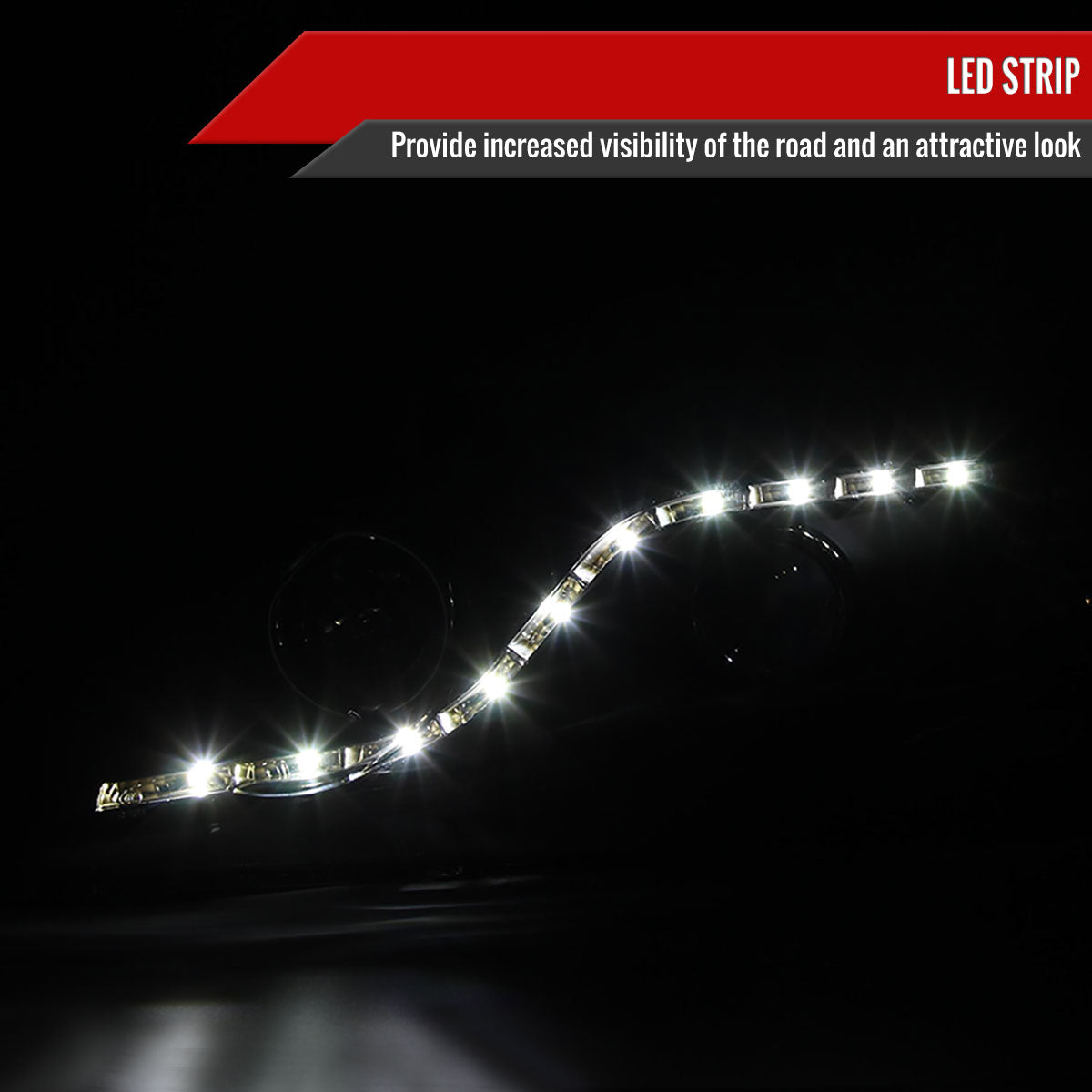 2006-2011 Honda Civic Sedan Projector Headlights w/ LED Light Strip - Matte Black/Clear Lens