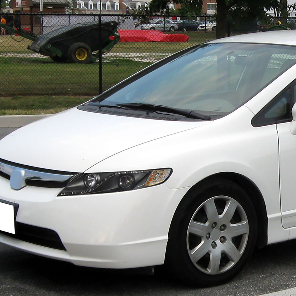 2006-2011 Honda Civic Sedan Projector Headlights w/ LED Light Strip - Matte Black/Clear Lens