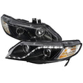2006-2011 Honda Civic Sedan Projector Headlights w/ LED Light Strip - Matte Black/Clear Lens