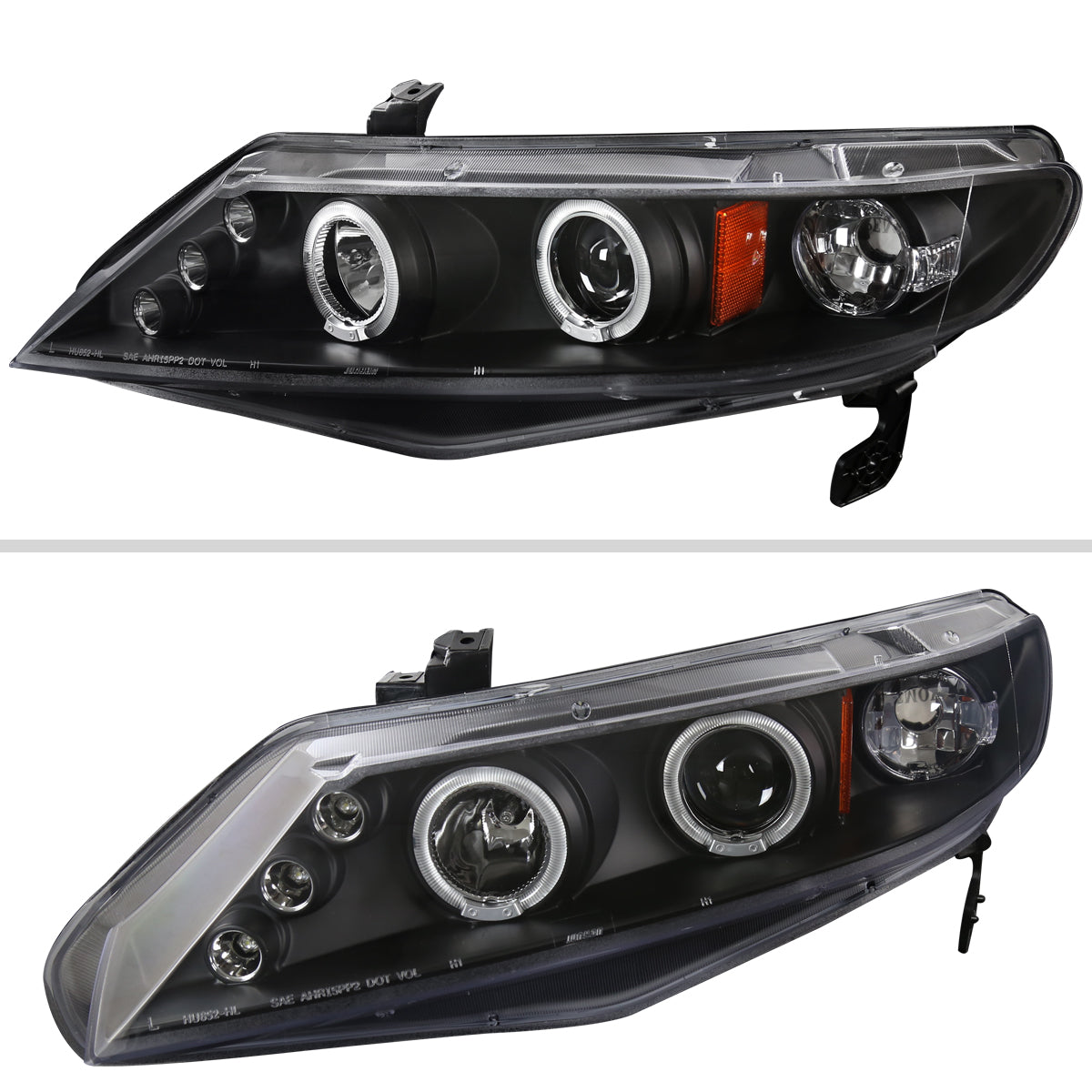 2006-2011 Honda Civic Sedan Dual Halo Projector Headlights (Matte Black Housing/Clear Lens)
