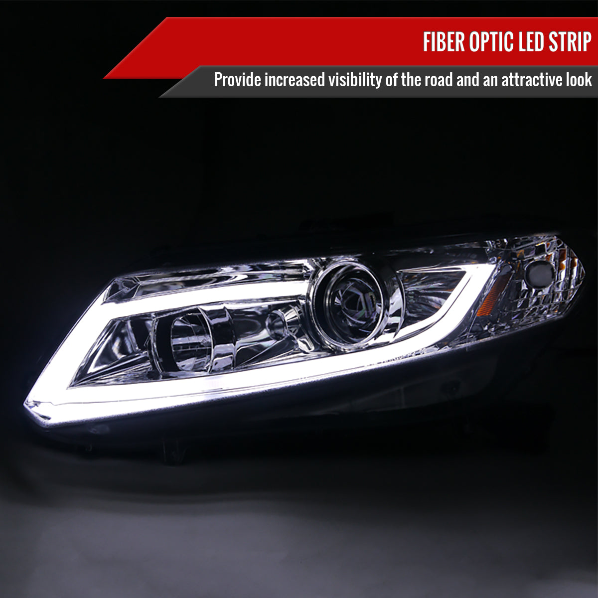 2012-2013 Honda Civic Coupe/2012-2015 Civic Sedan LED Bar Projector Headlights (Chrome Housing/Clear Lens)