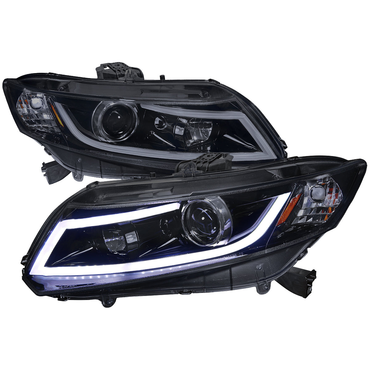 2012-2013 Honda Civic Coupe/2012-2015 Civic Sedan LED Bar Projector Headlights (Glossy Black Housing/Smoke Lens)