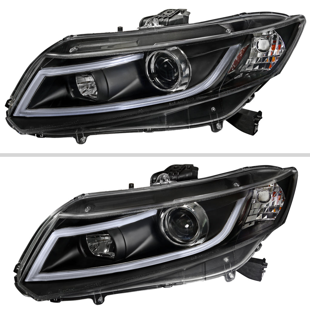 2012-2013 Honda Civic Coupe/2012-2015 Civic Sedan LED Bar Projector Headlights (Matte Black Housing/Clear Lens)