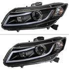 2012-2013 Honda Civic Coupe/2012-2015 Civic Sedan LED Bar Projector Headlights (Matte Black Housing/Clear Lens)