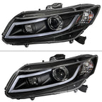 2012-2013 Honda Civic Coupe/2012-2015 Civic Sedan LED Bar Projector Headlights (Matte Black Housing/Clear Lens)