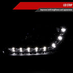 1996-1998 Honda Civic Projector Headlights w/ R8 Style LED Light Strip (Glossy Black Housing/Smoke Lens)