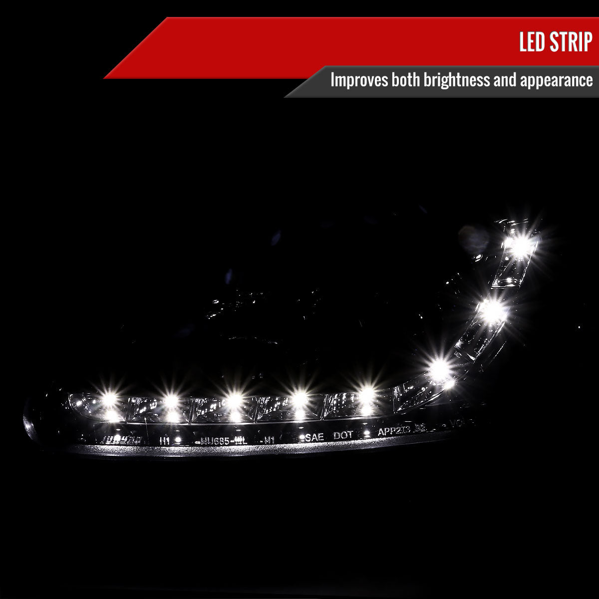 1996-1998 Honda Civic Projector Headlights w/ R8 Style LED Light Strip (Glossy Black Housing/Smoke Lens)