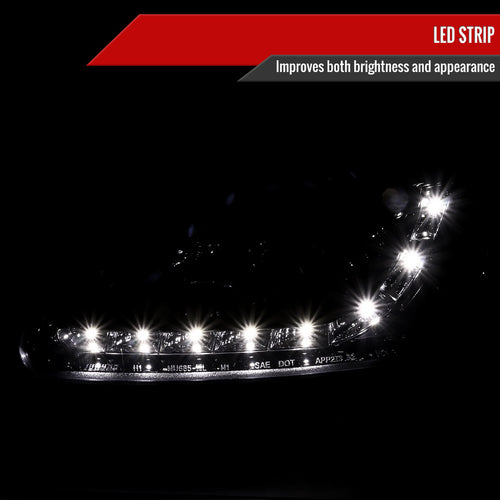 1996-1998 Honda Civic Projector Headlights w/ R8 Style LED Light Strip (Glossy Black Housing/Smoke Lens)