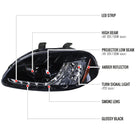 1996-1998 Honda Civic Projector Headlights w/ R8 Style LED Light Strip (Glossy Black Housing/Smoke Lens)