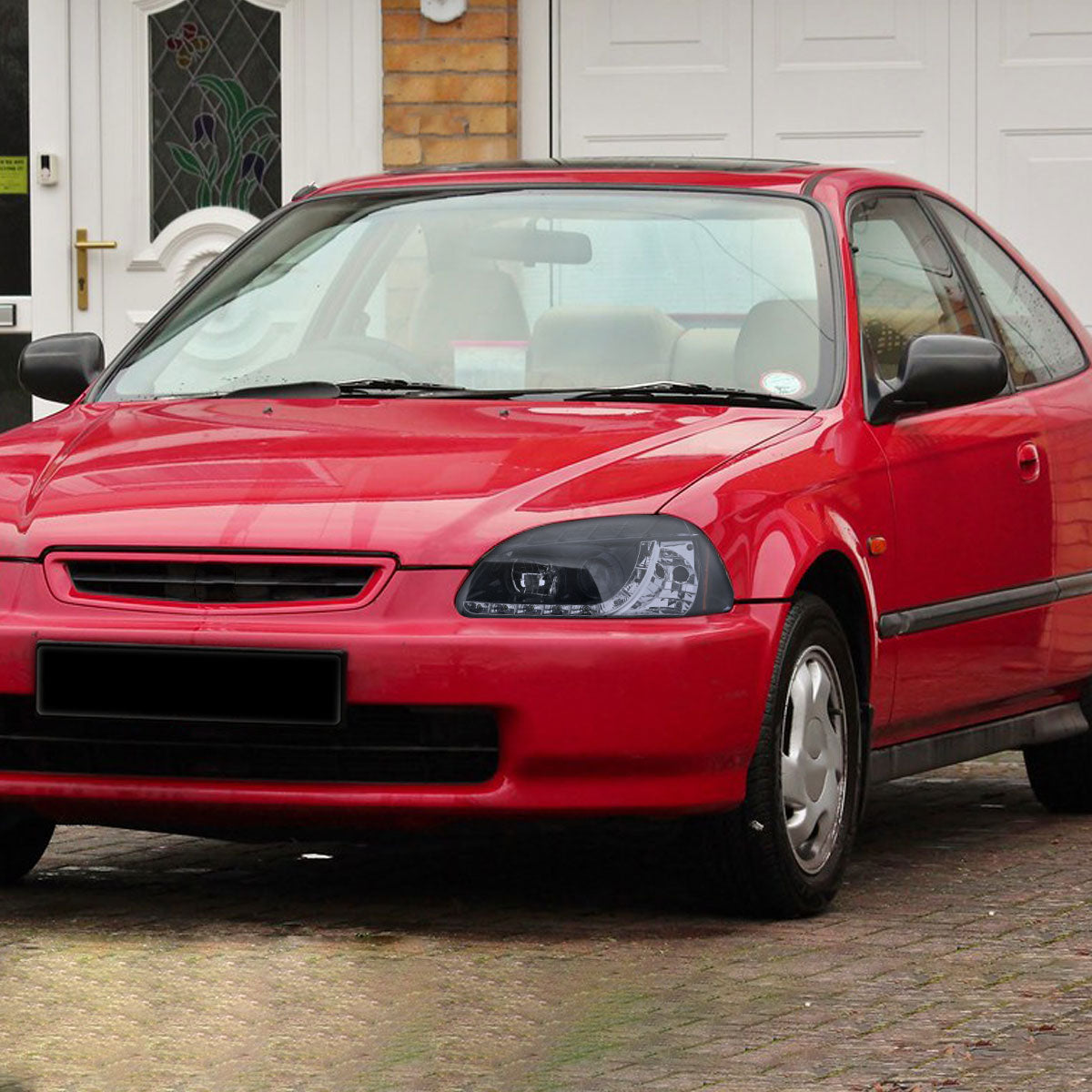 1996-1998 Honda Civic Projector Headlights w/ R8 Style LED Light Strip (Glossy Black Housing/Smoke Lens)