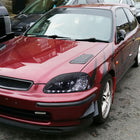 1996-1998 Honda Civic Projector Headlights w/ R8 Style LED Light Strip (Glossy Black Housing/Smoke Lens)