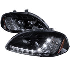 1996-1998 Honda Civic Projector Headlights w/ R8 Style LED Light Strip (Glossy Black Housing/Smoke Lens)