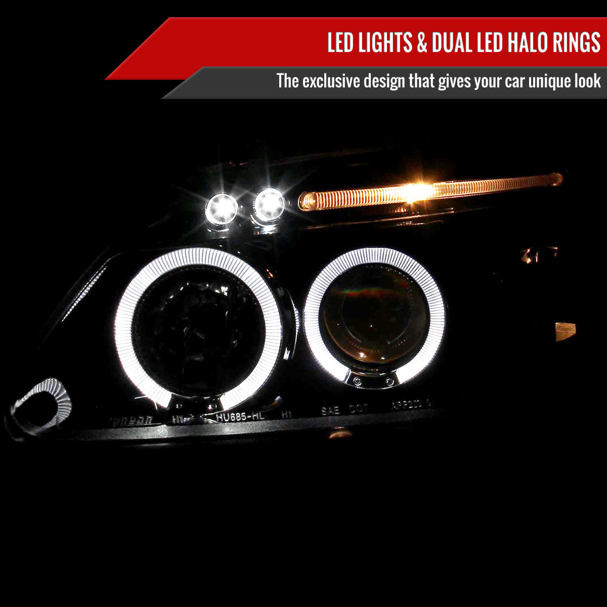 1996-1998 Honda Civic Dual Halo Projector Headlights (Glossy Black Housing/Smoke Lens)