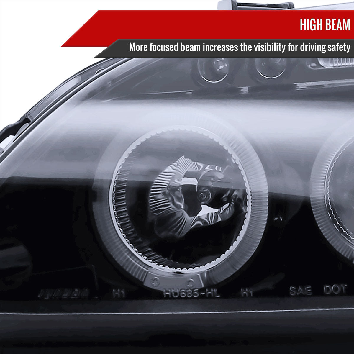 1996-1998 Honda Civic Dual Halo Projector Headlights (Glossy Black Housing/Smoke Lens)