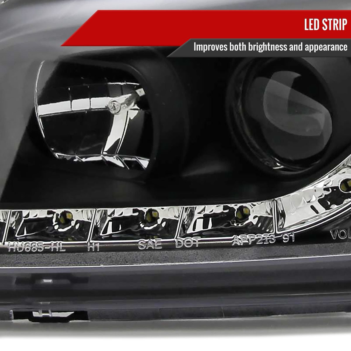 1996-1998 Honda Civic Projector Headlights w/ R8 Style LED Light Strip (Matte Black Housing/Clear Lens)