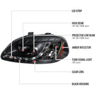 1996-1998 Honda Civic Projector Headlights w/ R8 Style LED Light Strip (Matte Black Housing/Clear Lens)