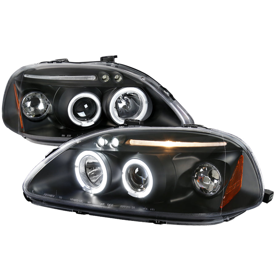 1996-1998 Honda Civic Dual Halo Projector Headlights (Matte Black Housing/Clear Lens)