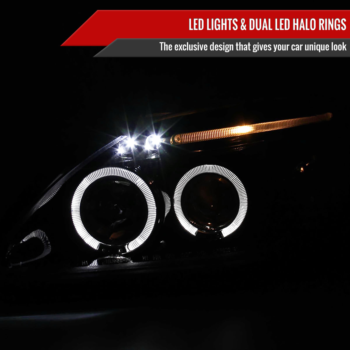 1999-2000 Honda Civic Dual Halo Projector Headlights (Glossy Black Housing/Smoke Lens)