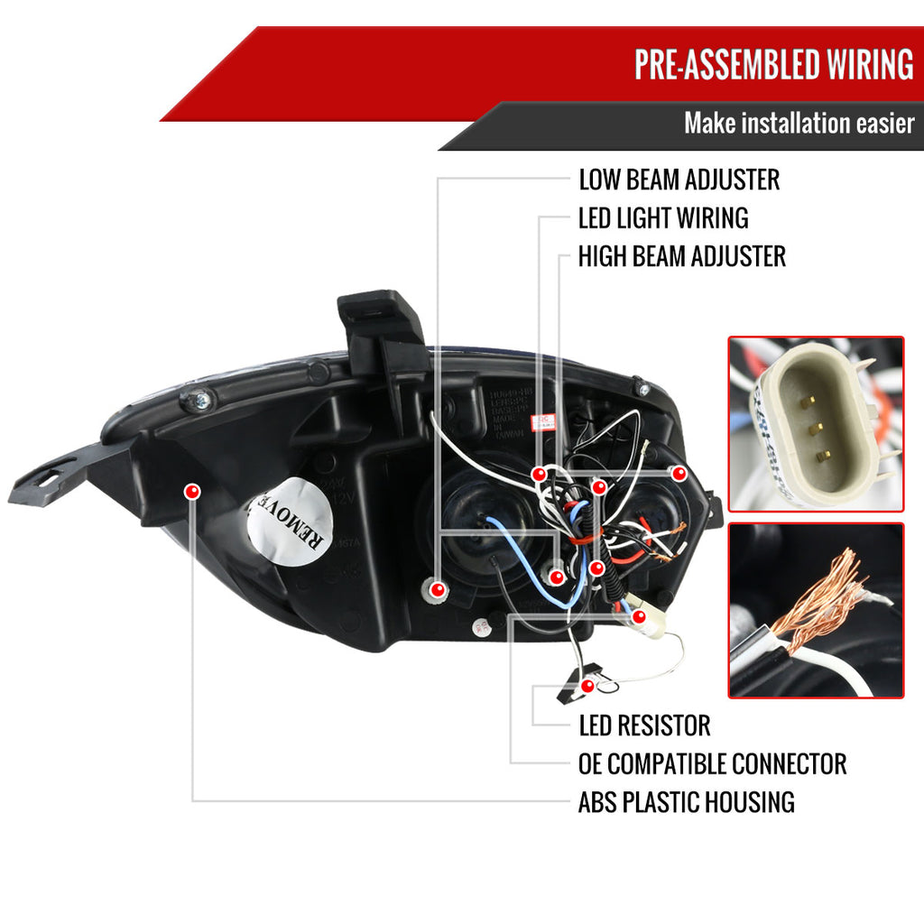 2006-2012 Mitsubishi Eclipse Dual Halo Projector Headlights (Glossy Black Housing/Smoke Lens)