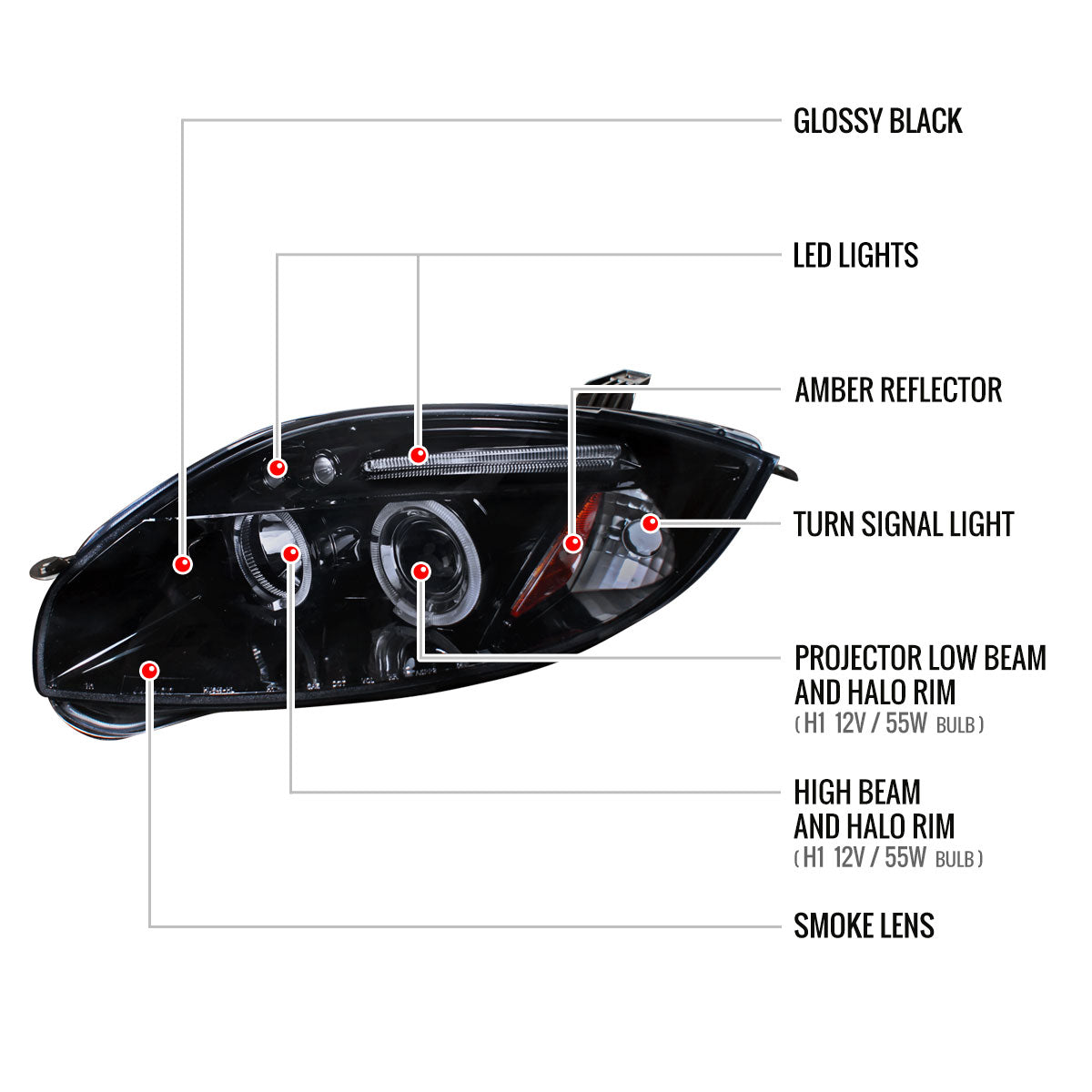 2006-2012 Mitsubishi Eclipse Dual Halo Projector Headlights (Glossy Black Housing/Smoke Lens)