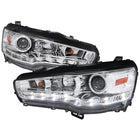 2008-2015 Mitsubishi Lancer EVO Projector Headlights w/ SMD LED Light Strip (Chrome Housing/Clear Lens)