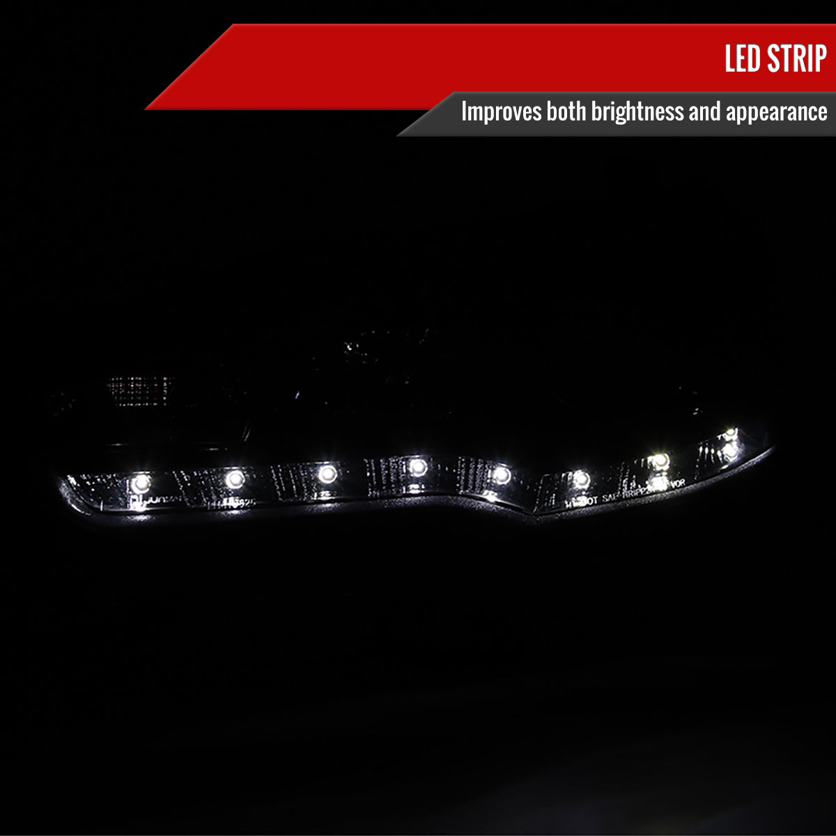 2008-2015 Mitsubishi Lancer EVO Projector Headlights w/ SMD LED Light Strip (Glossy Black Housing/Smoke Lens)
