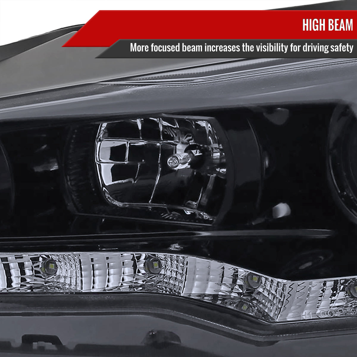 2008-2015 Mitsubishi Lancer EVO Projector Headlights w/ SMD LED Light Strip (Glossy Black Housing/Smoke Lens)