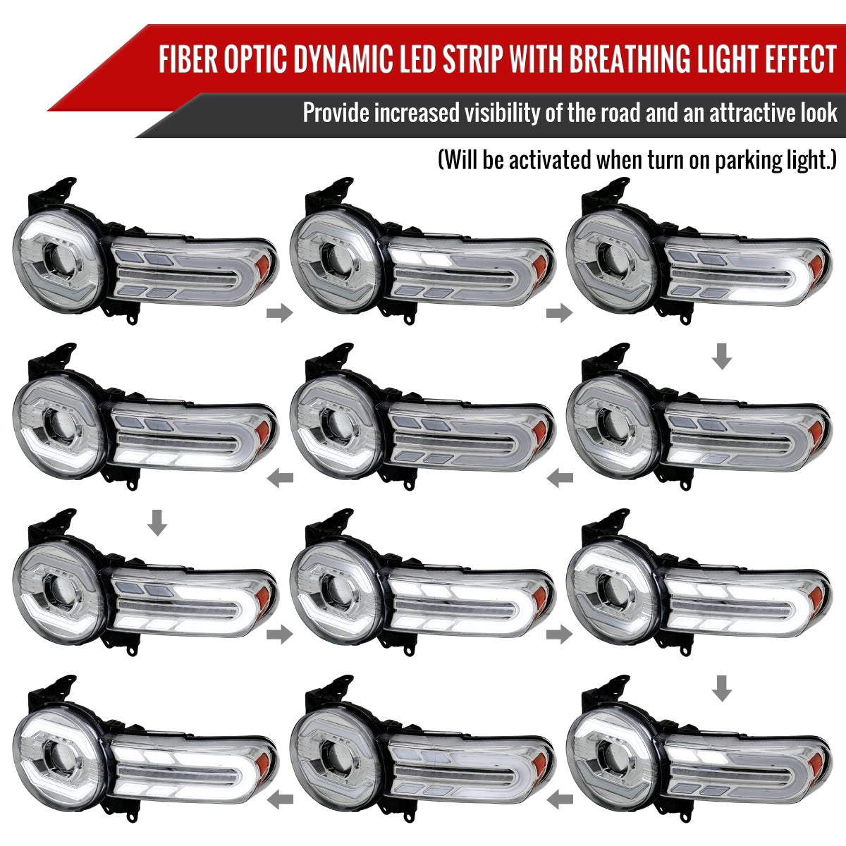 2007-2014 Toyota FJ Cruiser Switchback Sequential Turn Signal Animated LED Bar Projector Headlights (Chrome Housing/Clear Lens)
