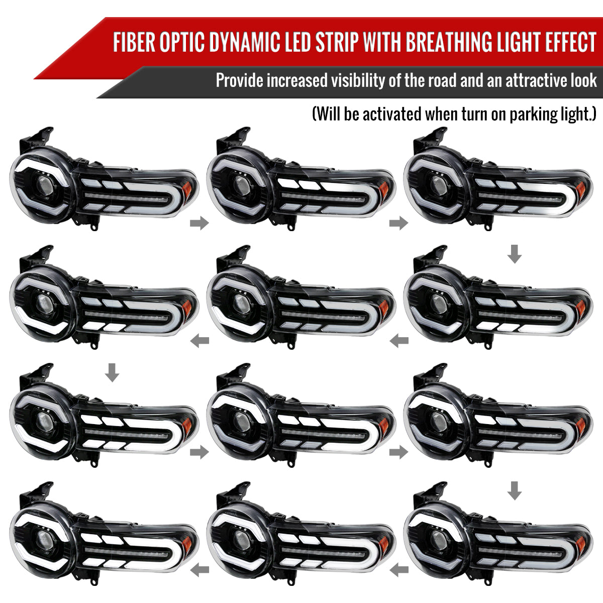 2007-2014 Toyota FJ Cruiser Switchback Sequential Turn Signal Animated LED Bar Projector Headlights (Matte Black Housing/Clear Lens)