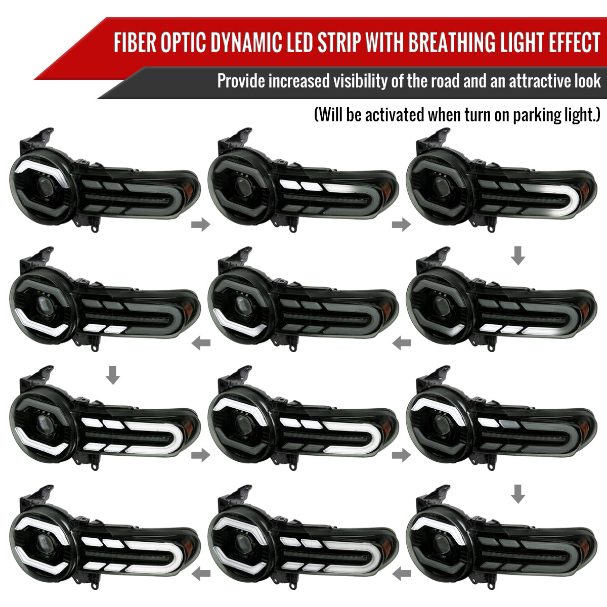 2007-2014 Toyota FJ Cruiser Switchback Sequential Turn Signal Animated LED Bar Projector Headlights (Matte Black Housing/Smoke Lens)