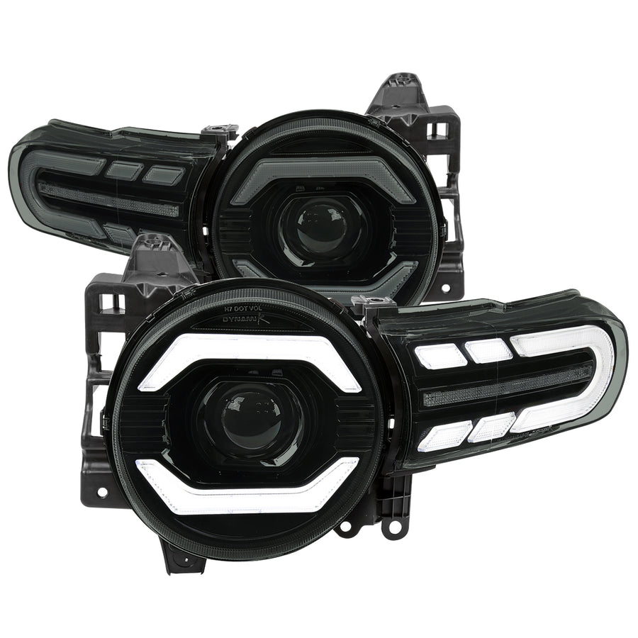 2007-2014 Toyota FJ Cruiser Switchback Sequential Turn Signal Animated LED Bar Projector Headlights (Matte Black Housing/Smoke Lens)