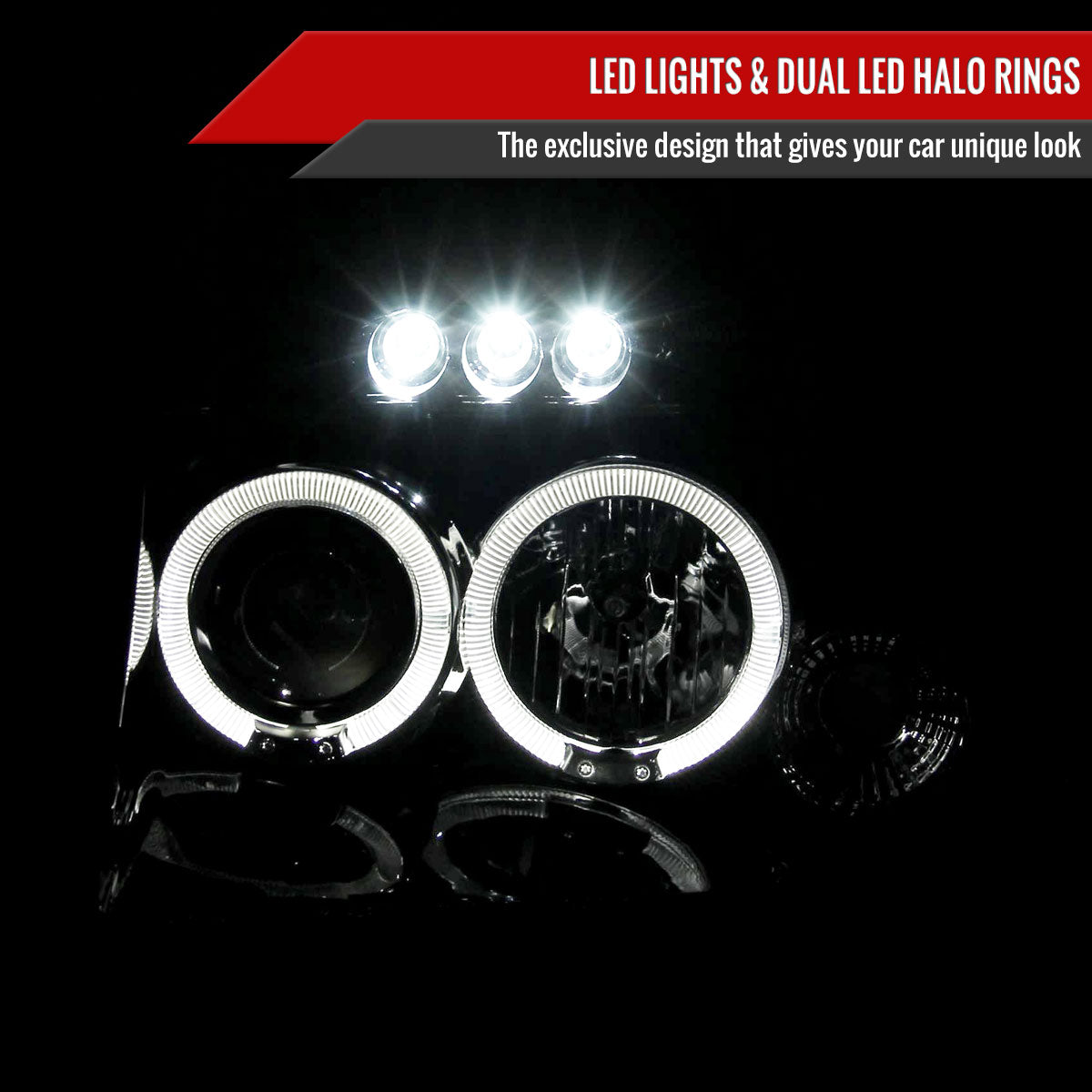 2001-2004 Nissan Frontier Dual Halo Projector Headlights (Glossy Black Housing/Smoke Lens)
