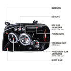 2001-2004 Nissan Frontier Dual Halo Projector Headlights (Glossy Black Housing/Smoke Lens)