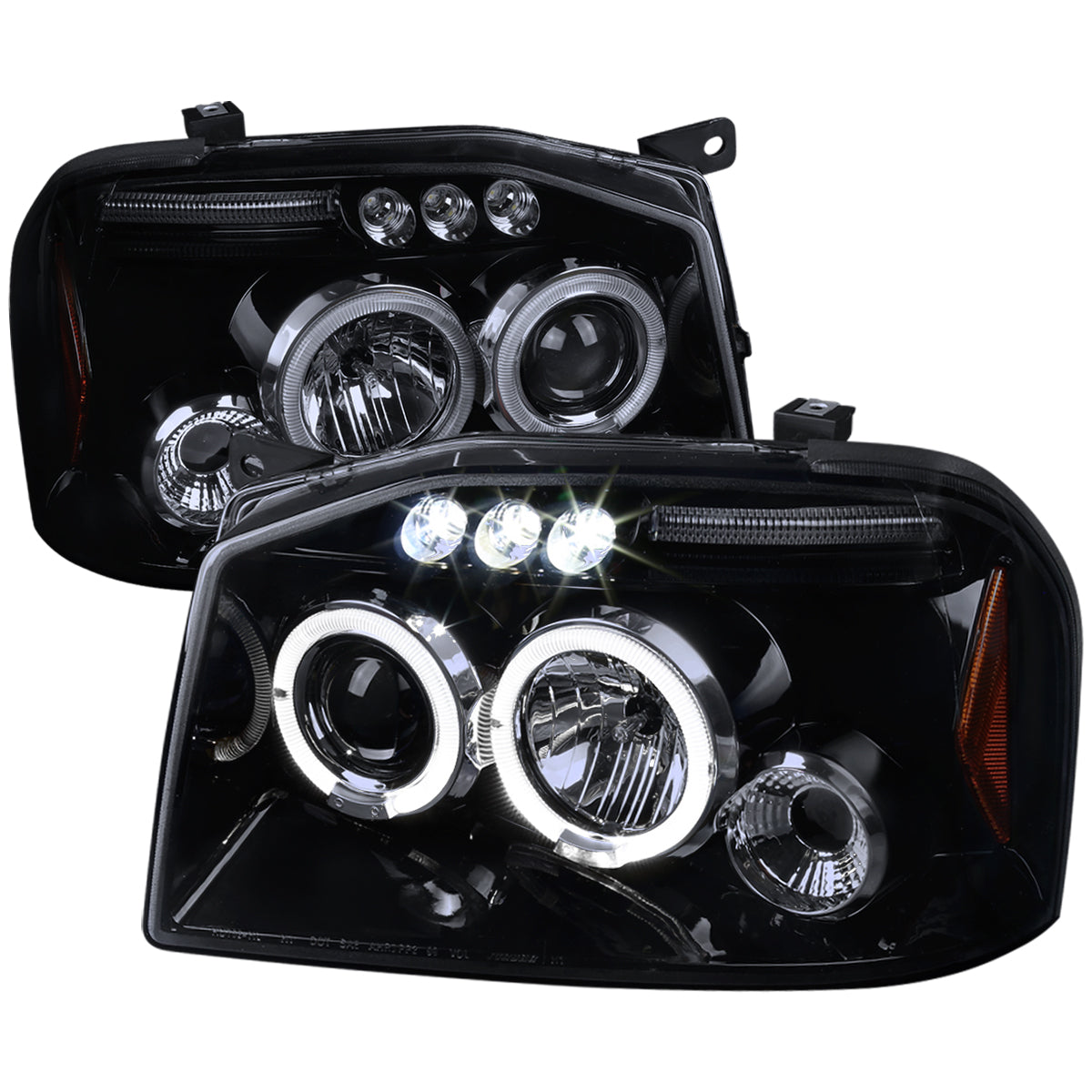2001-2004 Nissan Frontier Dual Halo Projector Headlights (Glossy Black Housing/Smoke Lens)