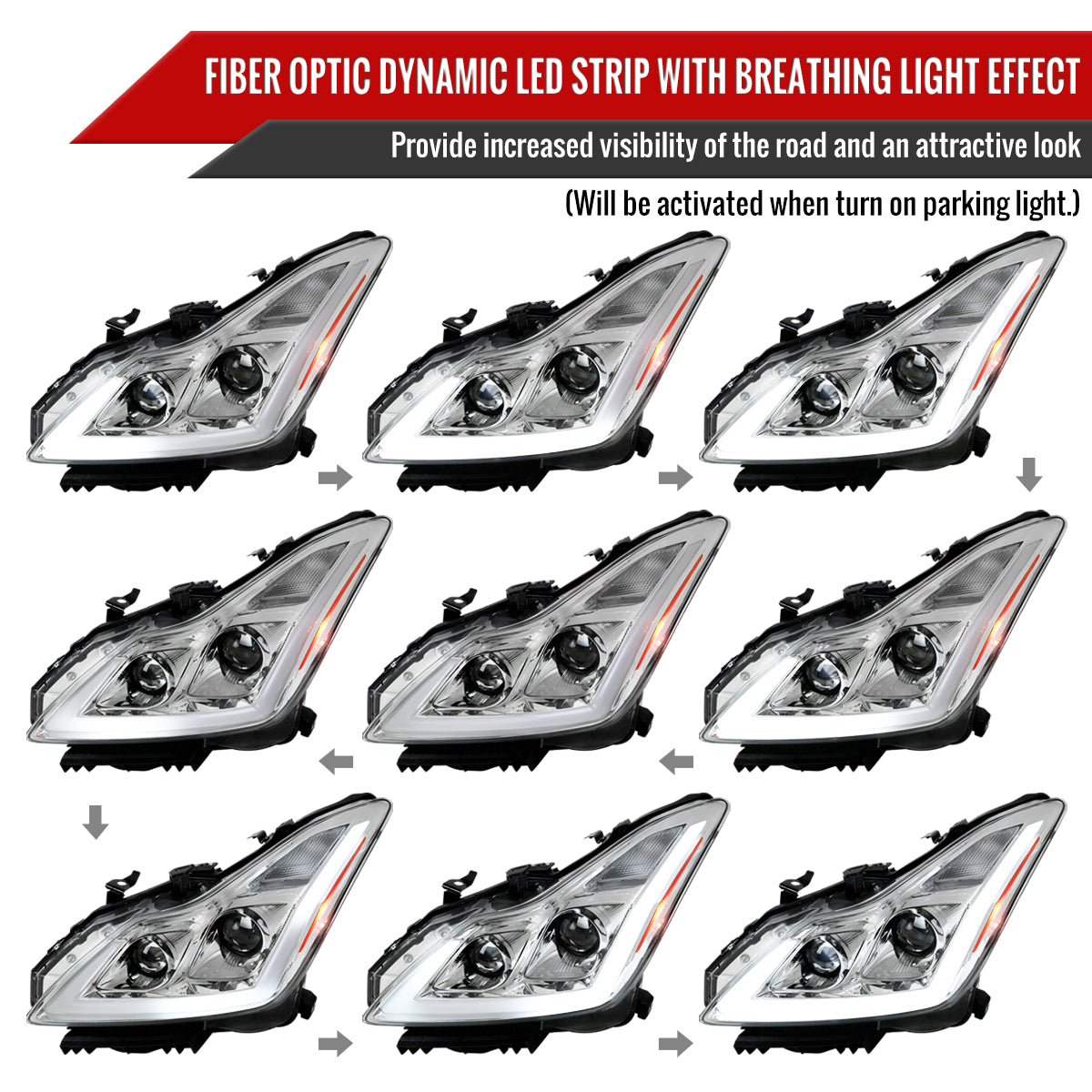 2008-2013 Infiniti G37/2014-2015 Q60 Coupe/Convertible Sequential Switchback LED Turn Signal Projector Headlights (Chrome Housing/Clear Lens)