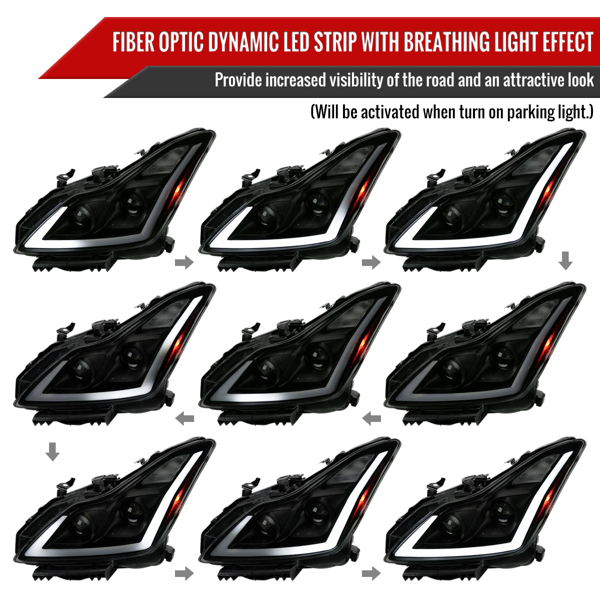 2008-2013 Infiniti G37/2014-2015 Q60 Coupe/Convertible Sequential Switchback LED Turn Signal Projector Headlights (Matte Black Housing/Smoke Lens)