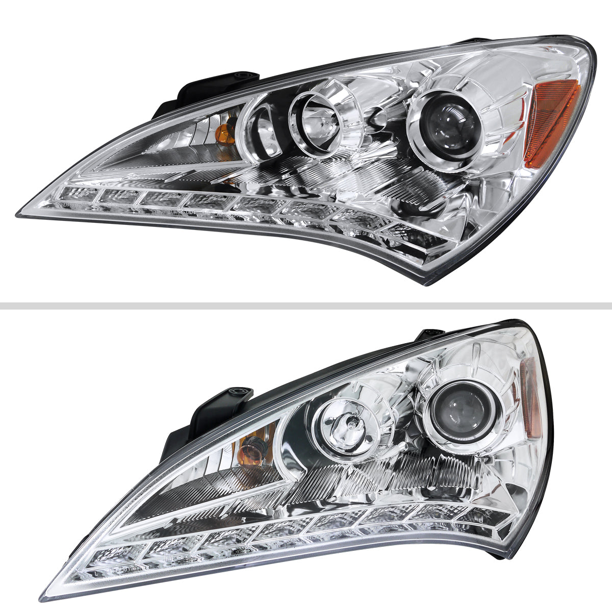 2010-2012 Hyundai Genesis Coupe Projector Headlights w/ SMD LED Light Strip (Chrome Housing/Clear Lens)