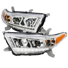 2011-2013 Toyota Highlander Projector Headlights w/ SMD LED Light Strip - Chrome/Clear Lens