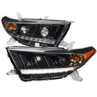 2011-2013 Toyota Highlander Projector Headlights w/ SMD LED Light Strip - Matte Black/Clear Lens