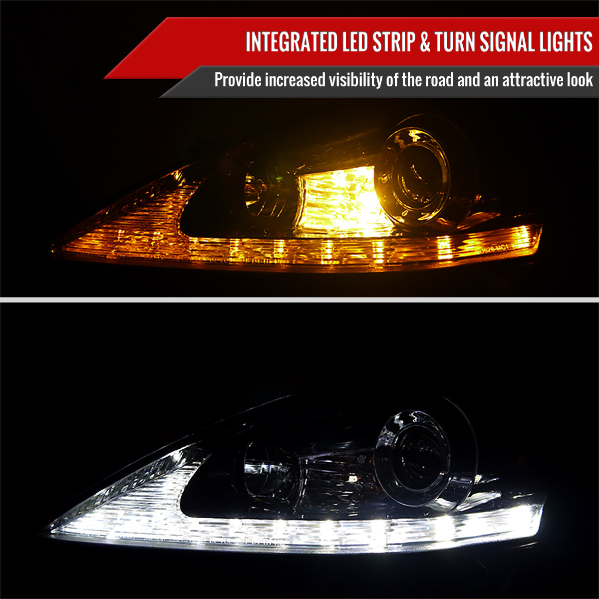 2006-2010 Lexus IS250/IS350 SMD LED Light Strip Projector Headlights w/ LED Turn Signal Lights (Glossy Black Housing/Smoke Lens)