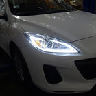 2010-2013 Mazda 3 Projector Headlights w/ LED Light Strip (Chrome Housing/Clear Lens)