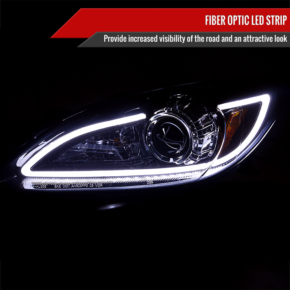 2010-2013 Mazda 3 Projector Headlights w/ LED Light Strip (Glossy Black Housing/Smoke Lens)