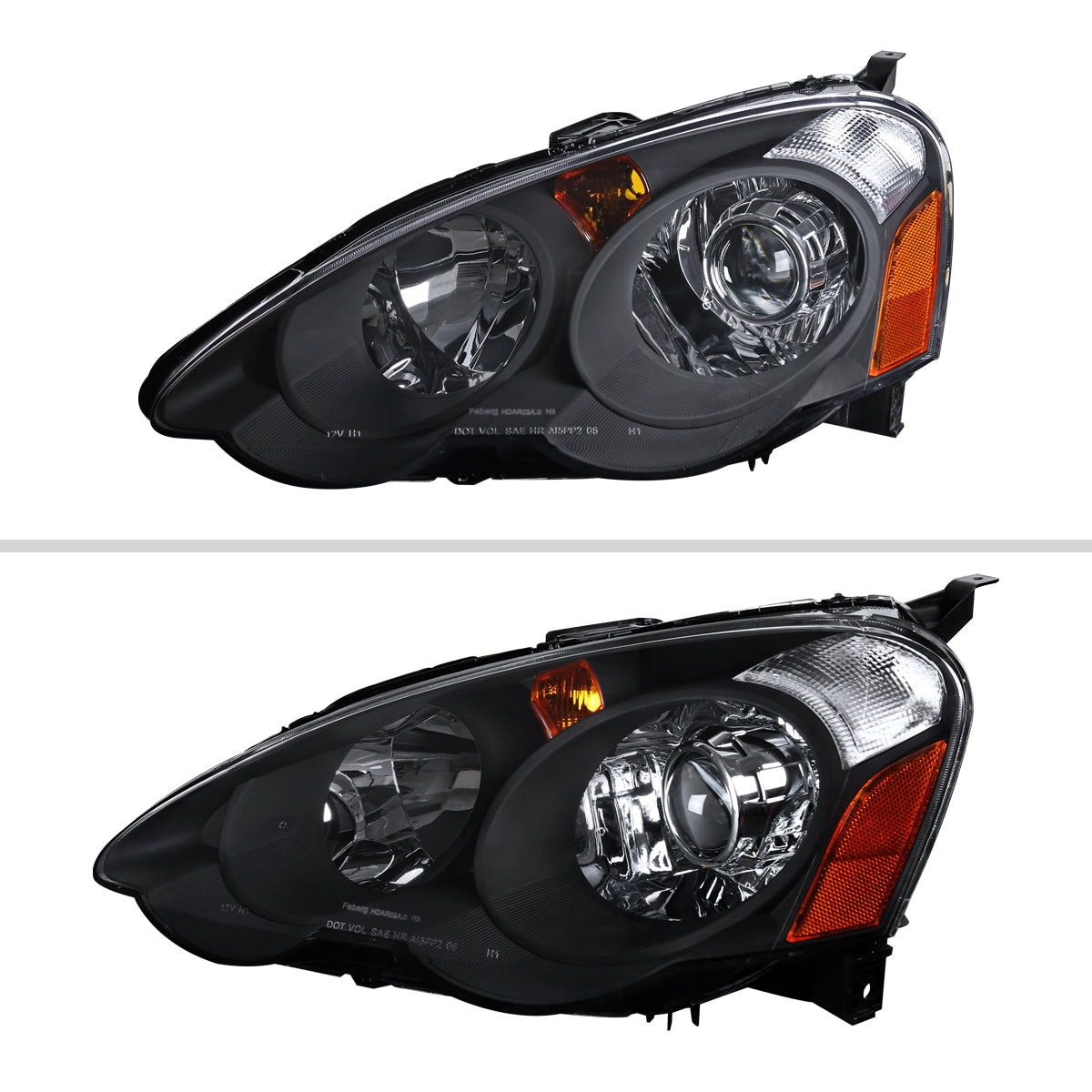 2002-2004 Acura RSX Retro Style Projector Headlights - Matte Black/Clear Lens