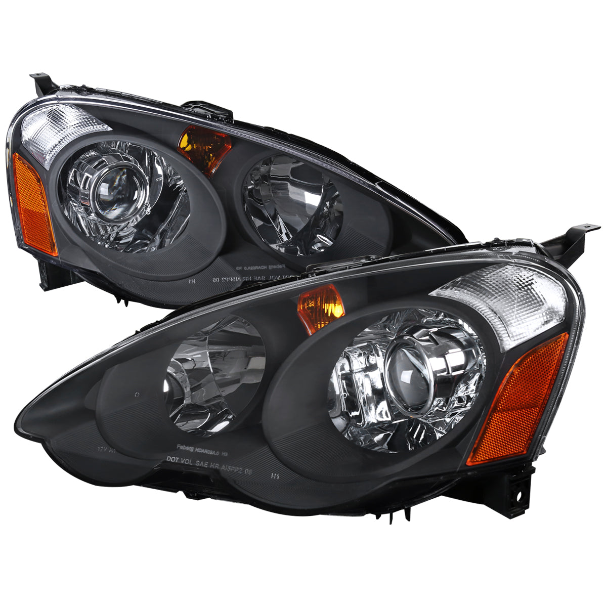 2002-2004 Acura RSX Retro Style Projector Headlights - Matte Black/Clear Lens